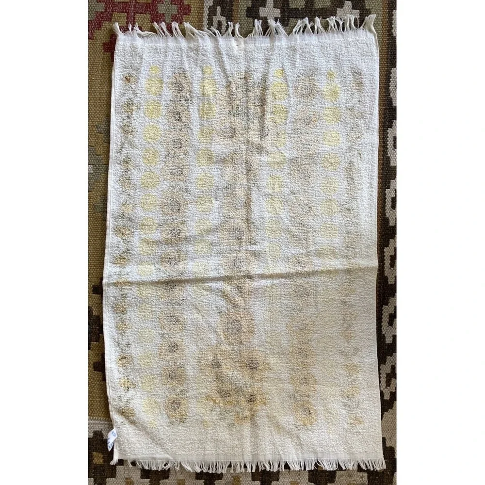 Vintage cotton terrycloth kitchen towel sunflowers & polka dots new w/ tag 1960s